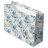 Blue Ribbons and Silver Bells Cream Large Gift Bag