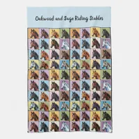 Horses Patterned Colorful Squares Kitchen Towel