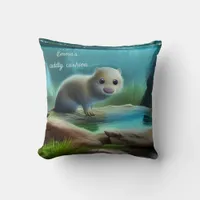 Cute baby otter in pond throw pillow