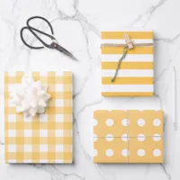 Yellow White Patterns Gingham Dots Striped  Wrapping Paper Sheets