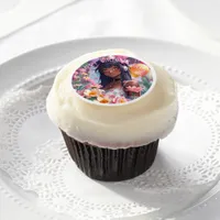 Pretty Anime Girl of Color Birthday Personalized Edible Frosting Rounds