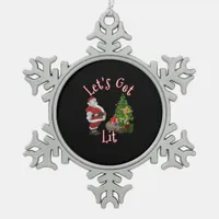 Let's Get Lit Santa Christmas Tree Design Snowflake Pewter Christmas Ornament