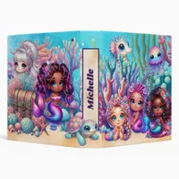 Cute Mermaids & Marine Life Pastel Back to School 3 Ring Binder