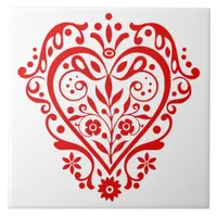 Red Heart Fancy Graphic Design Ceramic Tile