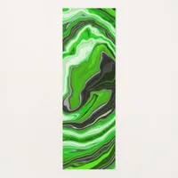 Lime Green and Black Marble like Swirls Fluid Art  Yoga Mat