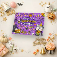Cute Purple Kawaii Halloween Birthday Thank You Card
