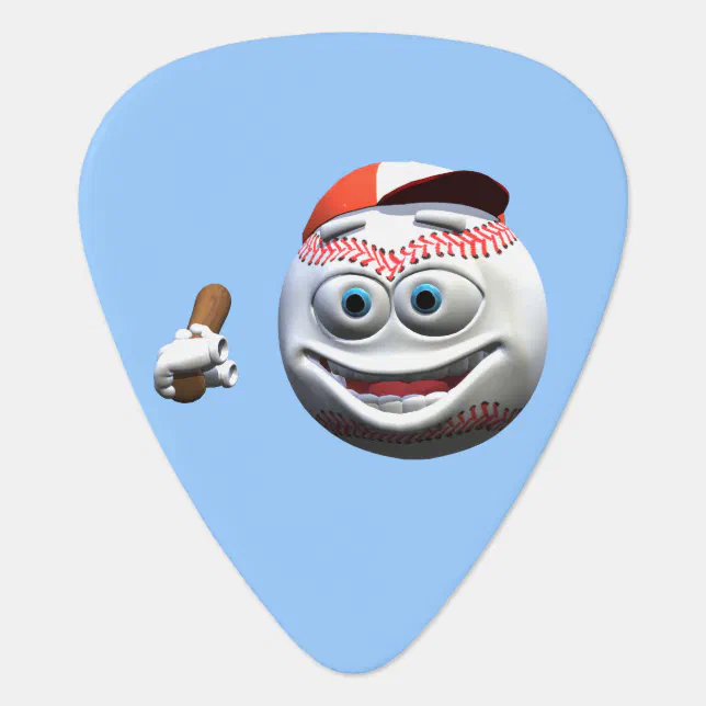 Funny Cartoon Baseball with Bat Guitar Pick