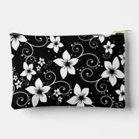 Modern Tropical Black White Floral Accessory Pouch