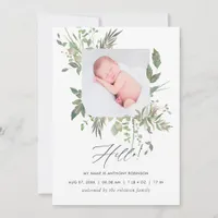 Greenery Geometric Birth Announcement Photo Card