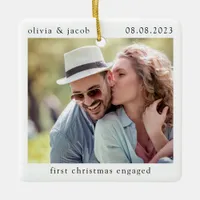 First Christmas Engaged Minimalist Photo  Ceramic Ornament