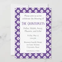 Purple & White Polka-Dots Multiple Baby Blessing Invitation