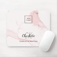 Blush pink marble monogram name business logo mouse pad