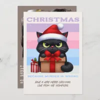 Cozy Neutral Funny Cat Retro Christmas Photo Holiday Card