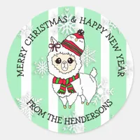 Christmas Llama with Winter Hat Holiday Classic Round Sticker