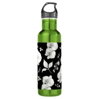 Watercolor White Orchid on Black | Stainless Steel Water Bottle