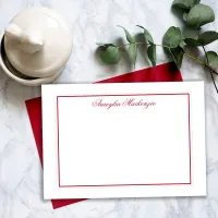 Elegant Red and White Personalized Note Card