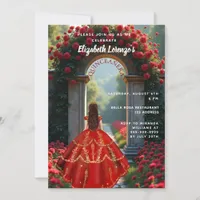Red arch dress roses Quinceanera Invitation