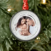 First Christmas as Mommy and Daddy Marble Photo  Metal Ornament