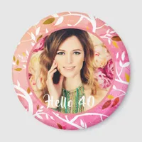 40th birthday pink floral pattern photo magnet