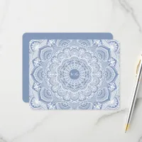 Elegant dusty blue white lace mandala classic RSVP card