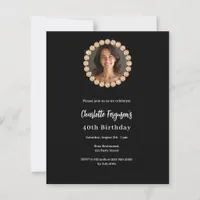 Birthday party black gold diamond photo invitation