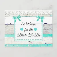 Teal Turquoise Rustic Wood Recipe Card