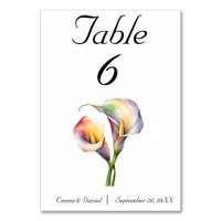 Elegant Watercolor Calla Lilies Romantic Floral Table Number