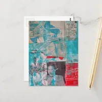 Retro Woodworking Man Woman Flowers Collage  Postcard