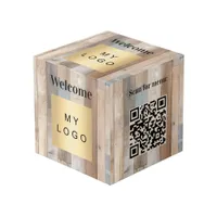 Welcome business logo QR code driftwood menu table Cube