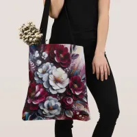 Maroon and white Floral arrangement | Tote Bag