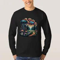 Retro Mushrooms and Disc Golf Course Ai Art T-Shirt