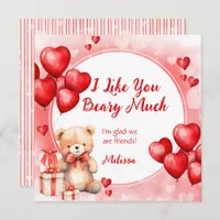 Cute Valentine Teddy wit Red Hearts Classroom  Holiday Card