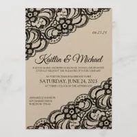 Rustic Lace Wedding Invitation | Black on Kraft