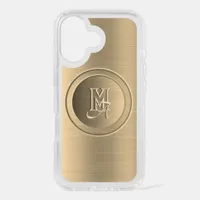 Metallic Gold Steel Engraved Monogram iPhone 16 Case