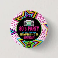 Custom Retro Neon 80's Birthday Party Button