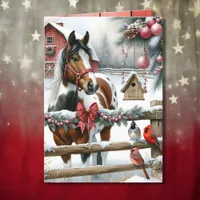 Pretty Brown and White Horse Rustic Farm Christmas Holiday Card