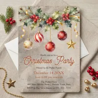 Vintage Watercolor Ornament Christmas Party Invitation