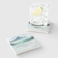 Rustic Watercolor Mountains Pine Winter Wedding Stone Coaster