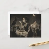 Goth Woman with a retro gelatin salad a Goldfish  Postcard