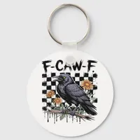 Crow Flowral, F-Caw-F Funny Bird FCAWF Moon Gothic Keychain