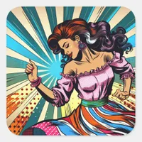 Pretty Woman Dancing Salsa Pop Art Square Sticker