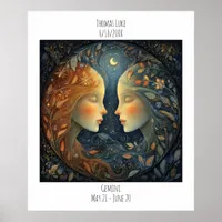 Gemini Zodiac Astrology Name & Birthday Poster