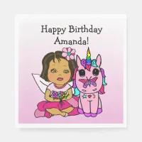 Happy Birthday Fairy and Unicorn Girls Party Napkins