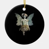 Whimsigoth Zombie Fairy Old Timey Gothic Moody Art Ceramic Ornament