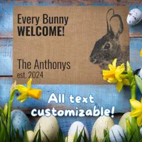 Rustic Modern Black Bunny Rabbit Welcome Mat