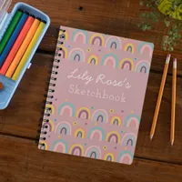 Pink Personalized Rainbow Pattern Sketchbook Notebook