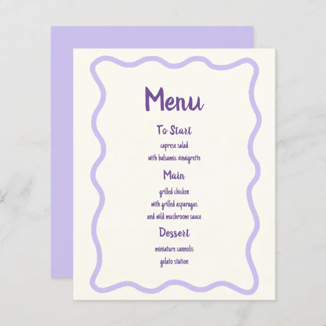 Hand Drawn Lavender Wavy Border Bridal Shower Menu