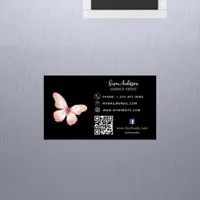 Black pink peach butterfly QR code Facebook Business Card Magnet