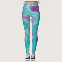 Purple, Teal and Gold Swirls  Marble  Leggings