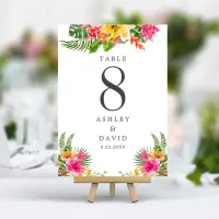 Tropical Hibiscus Floral Beach Wedding Table Number